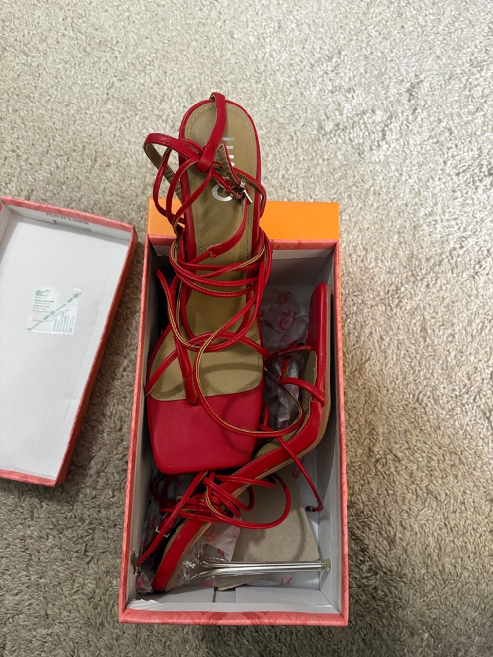 EGO Red Lace-Up Strappy Heeled Sandals